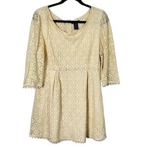 Miss Chievous XL Cream Lace Mini Dress with 3/4 Sleeves -‎ Boho Chic Style